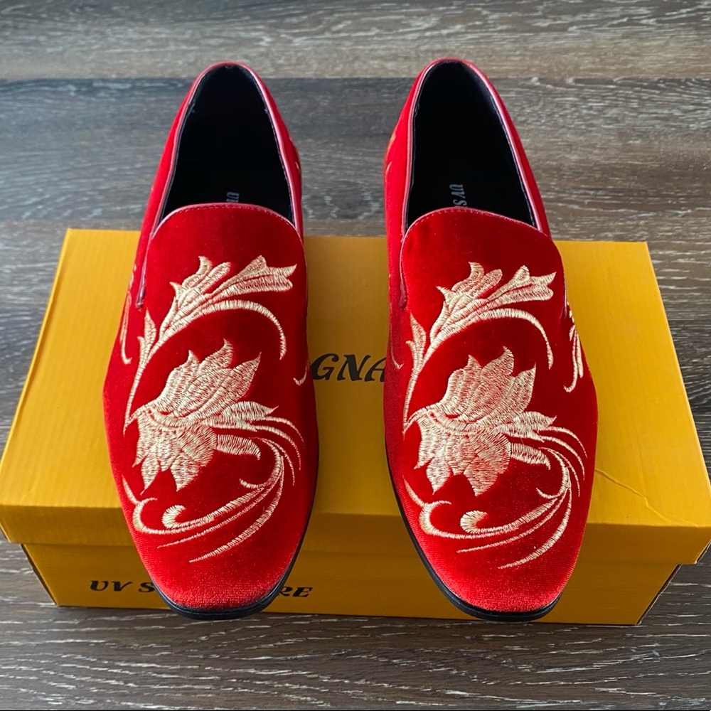 Men’s Red Velvet Smoking Slippers